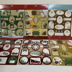 Christmas Stickers Gift Tag 2 Pack Random Variety Peel  & Stick Gold Present Joy